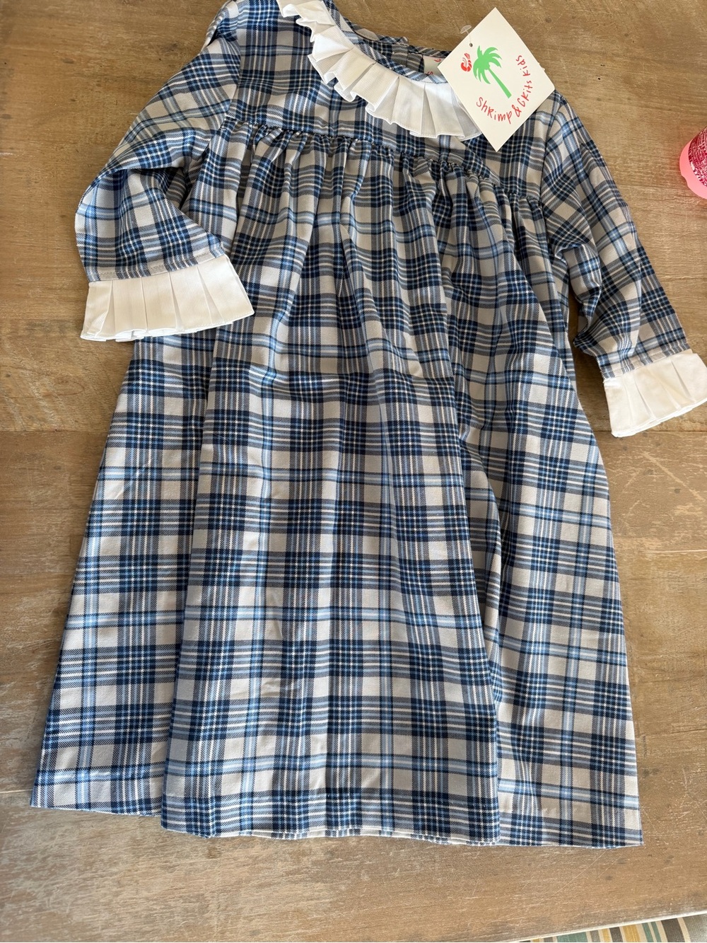 Shrimp & Grits Blue Plaid Girls' Nightgown with White Ruffle Collar